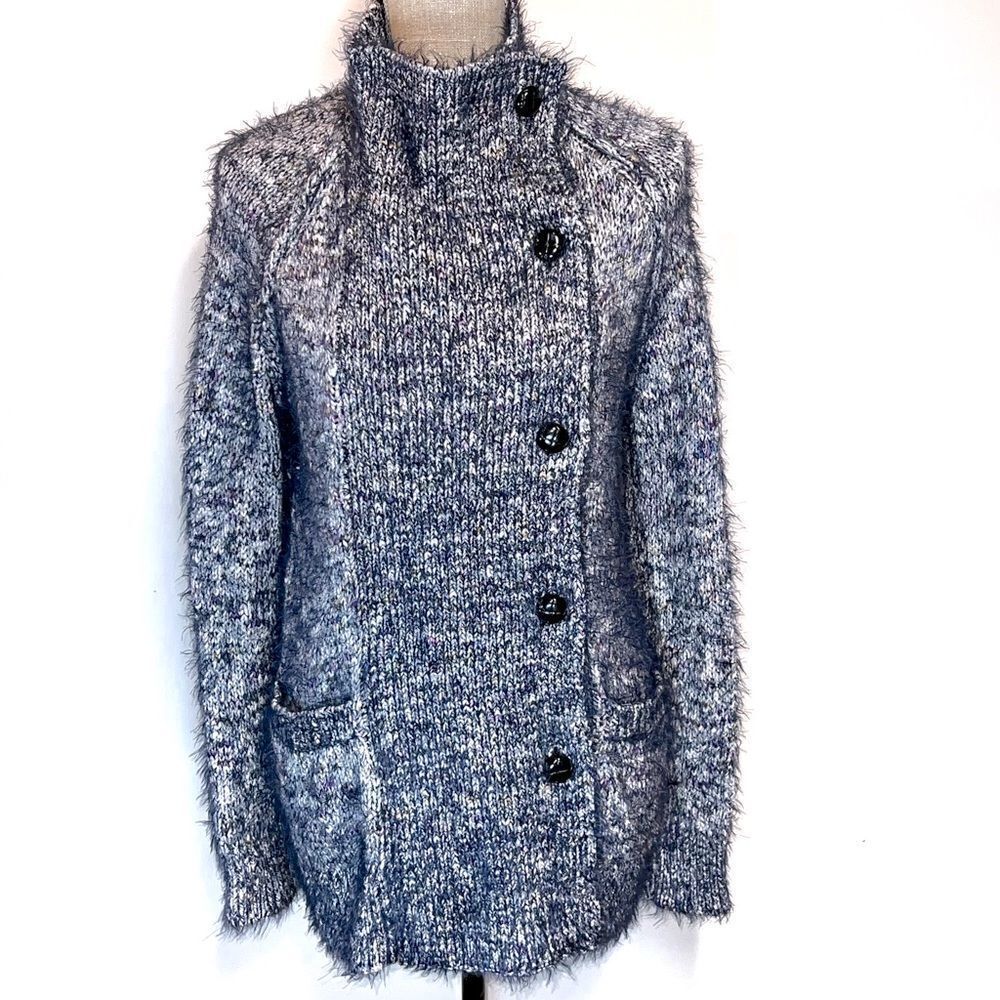 LILLA P Thick Cotton Blend Long Zip and button front Sweater Coat Womens S
